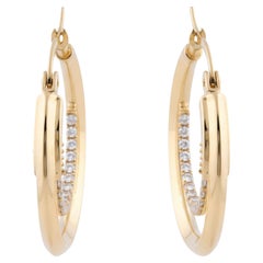 SI Clarity HI Color Diamond Hoop Earrings 14 Karat Yellow Gold Jewelry