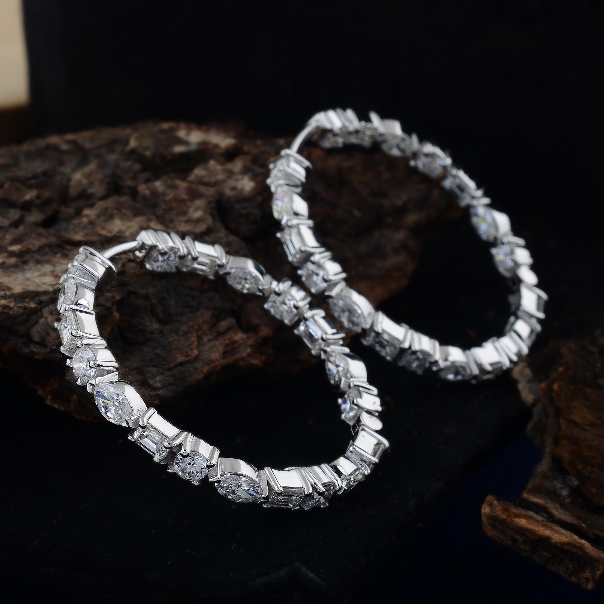 SI Claridad HI Color Pendientes de aro de diamante Oro blanco de 18 quilates Joyería hecha a mano Moderno en venta