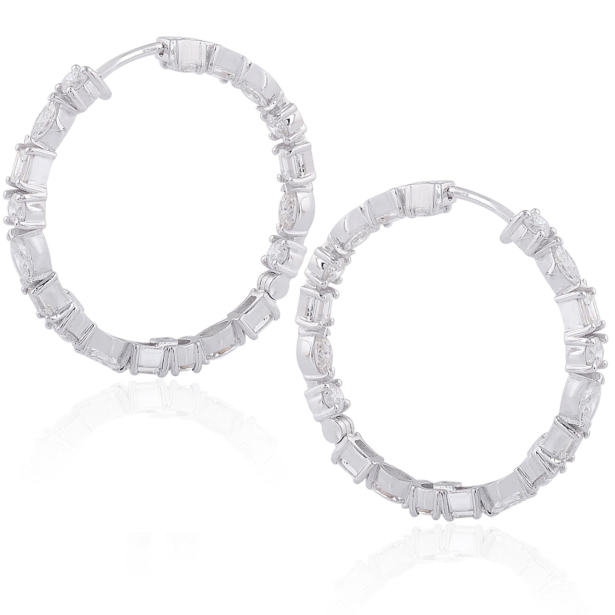 SI Claridad HI Color Pendientes de aro de diamante Oro blanco de 18 quilates Joyería hecha a mano Corte marquesa en venta