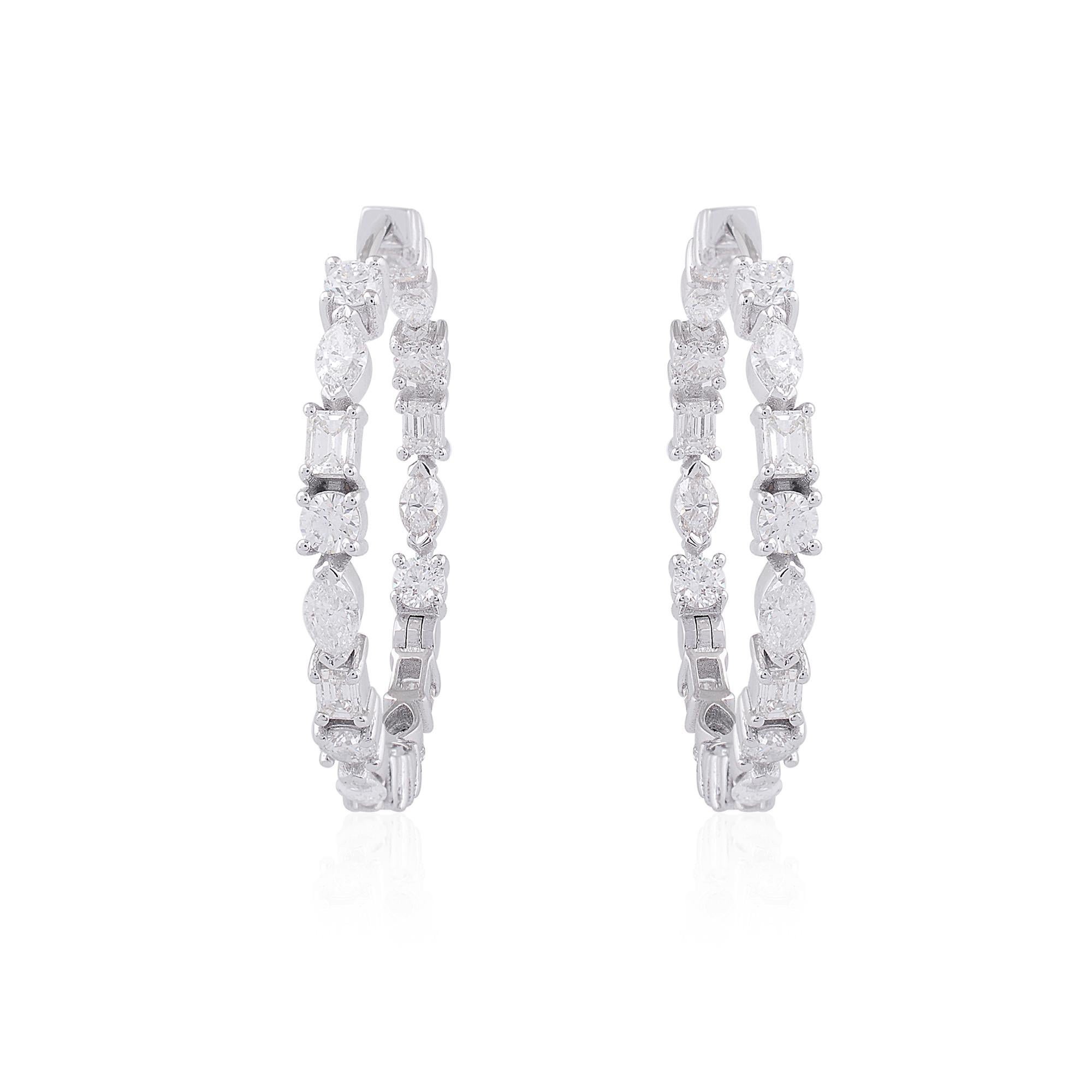 SI Claridad HI Color Pendientes de aro de diamante Oro blanco de 18 quilates Joyería hecha a mano en Nuevo estado para la venta en Diera, Dubai