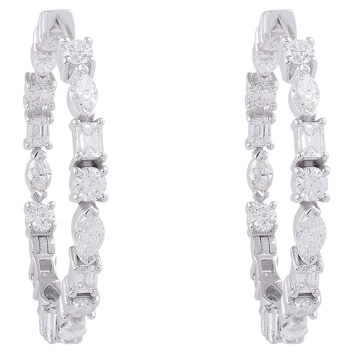 SI Clarity HI Color Diamond Hoop Earrings 18 Karat White Gold Handmade Jewelry