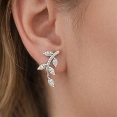 SI Clarity HI Color Diamond Leaf Shape Stud Earrings 14 Karat White Gold