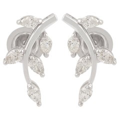SI Clarity HI Color Diamond Leaf Shape Stud Earrings 18 Karat White Gold