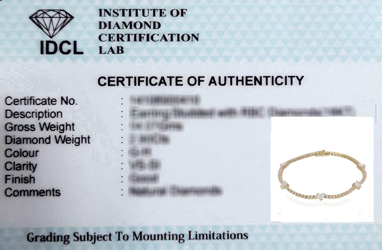 De las mujeres SI Claridad HI Color Diamante Línea Pulsera Oro Amarillo 14 Kilates Joyería Artesanal en venta