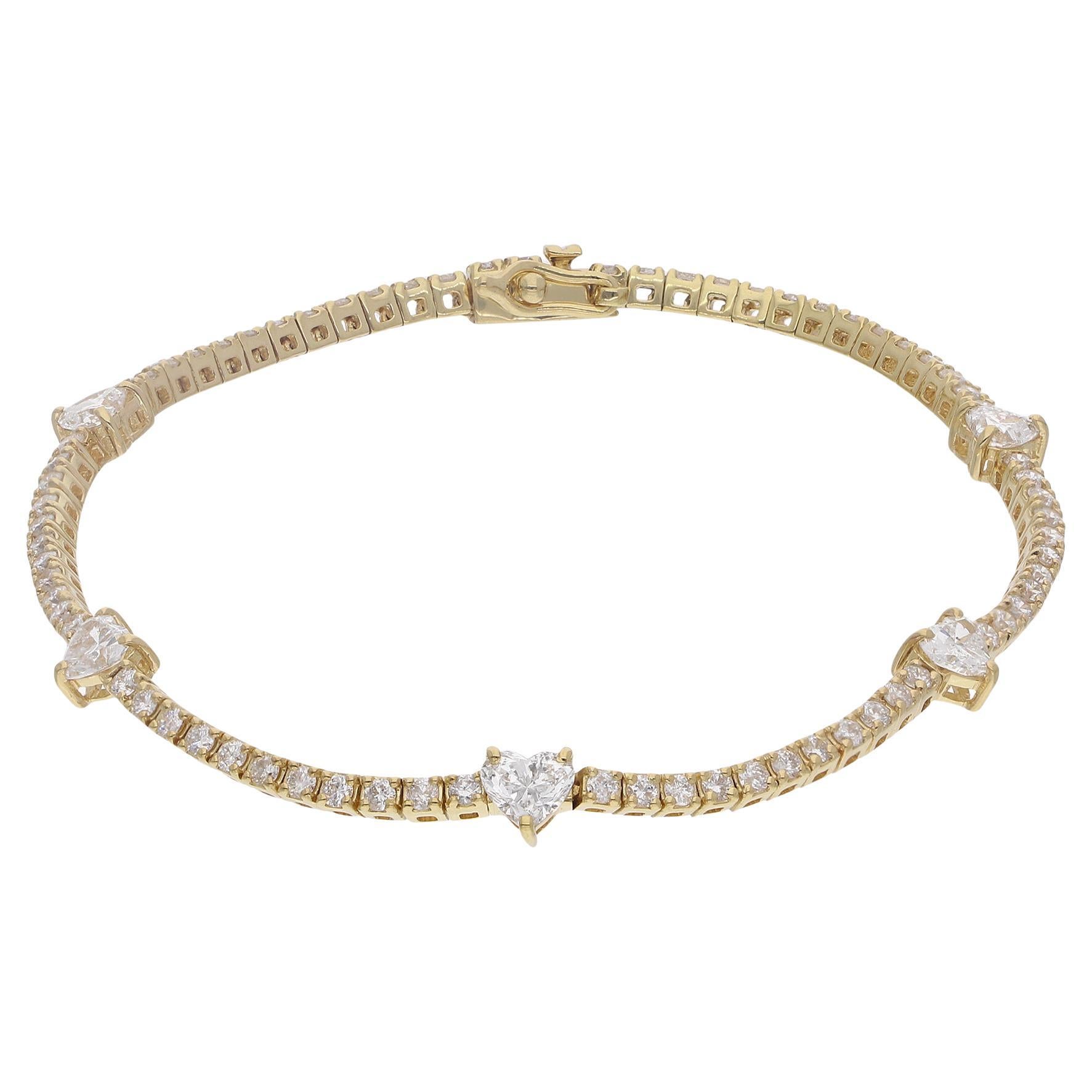 SI Clarity HI Color Diamond Line Bracelet 14 Karat Yellow Gold Handmade Jewelry