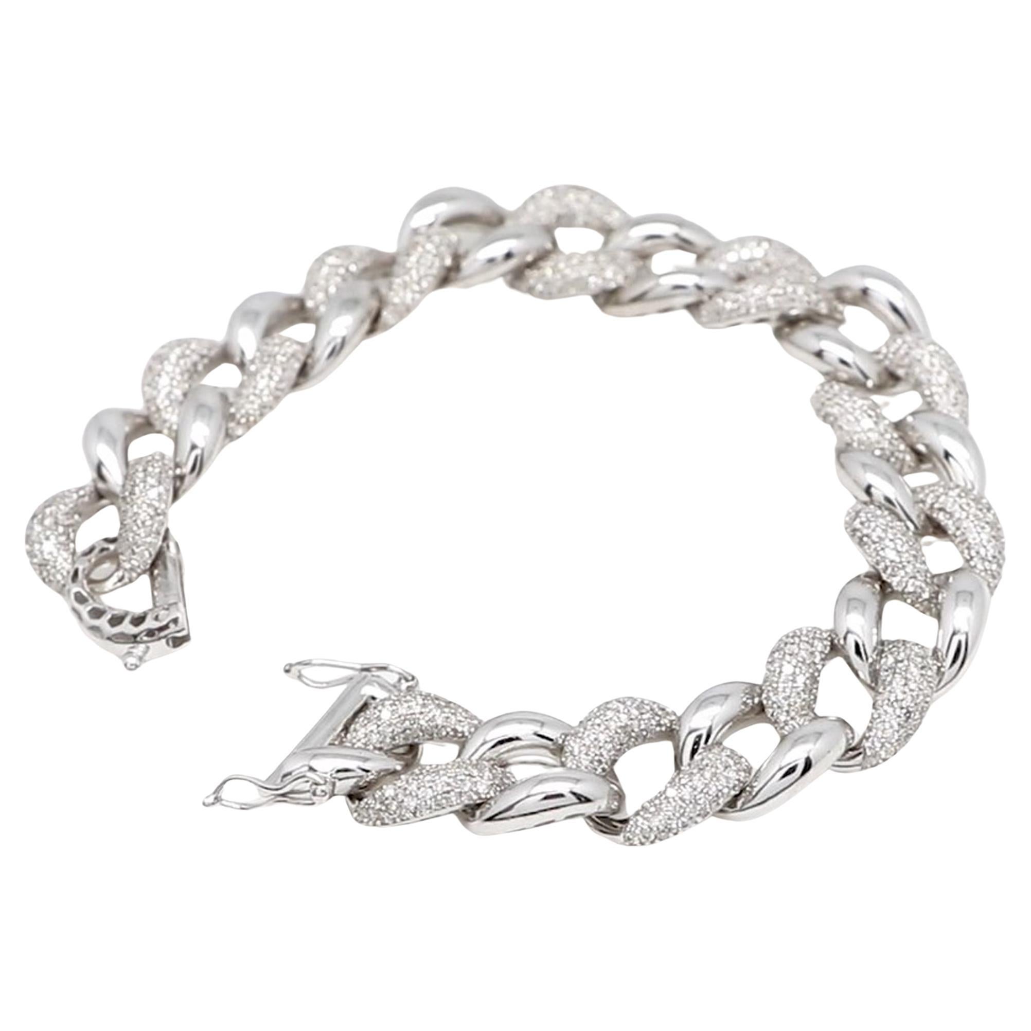 Modern SI Clarity HI Color Diamond Link Chain Bracelet 14 Karat White Gold Fine Jewelry For Sale