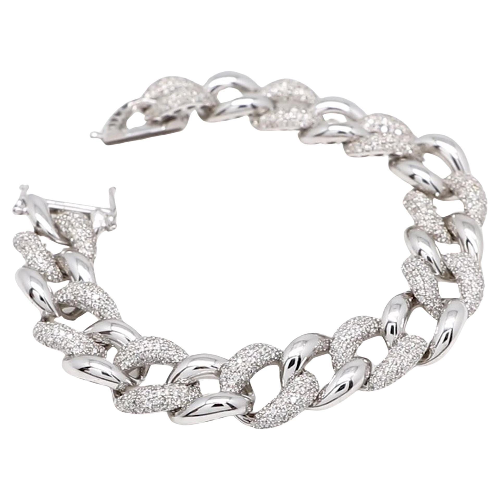 Round Cut SI Clarity HI Color Diamond Link Chain Bracelet 14 Karat White Gold Fine Jewelry For Sale