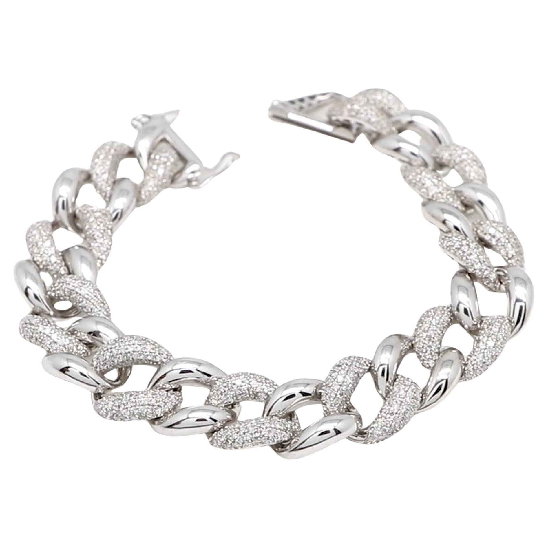 Women's SI Clarity HI Color Diamond Link Chain Bracelet 14 Karat White Gold Fine Jewelry For Sale