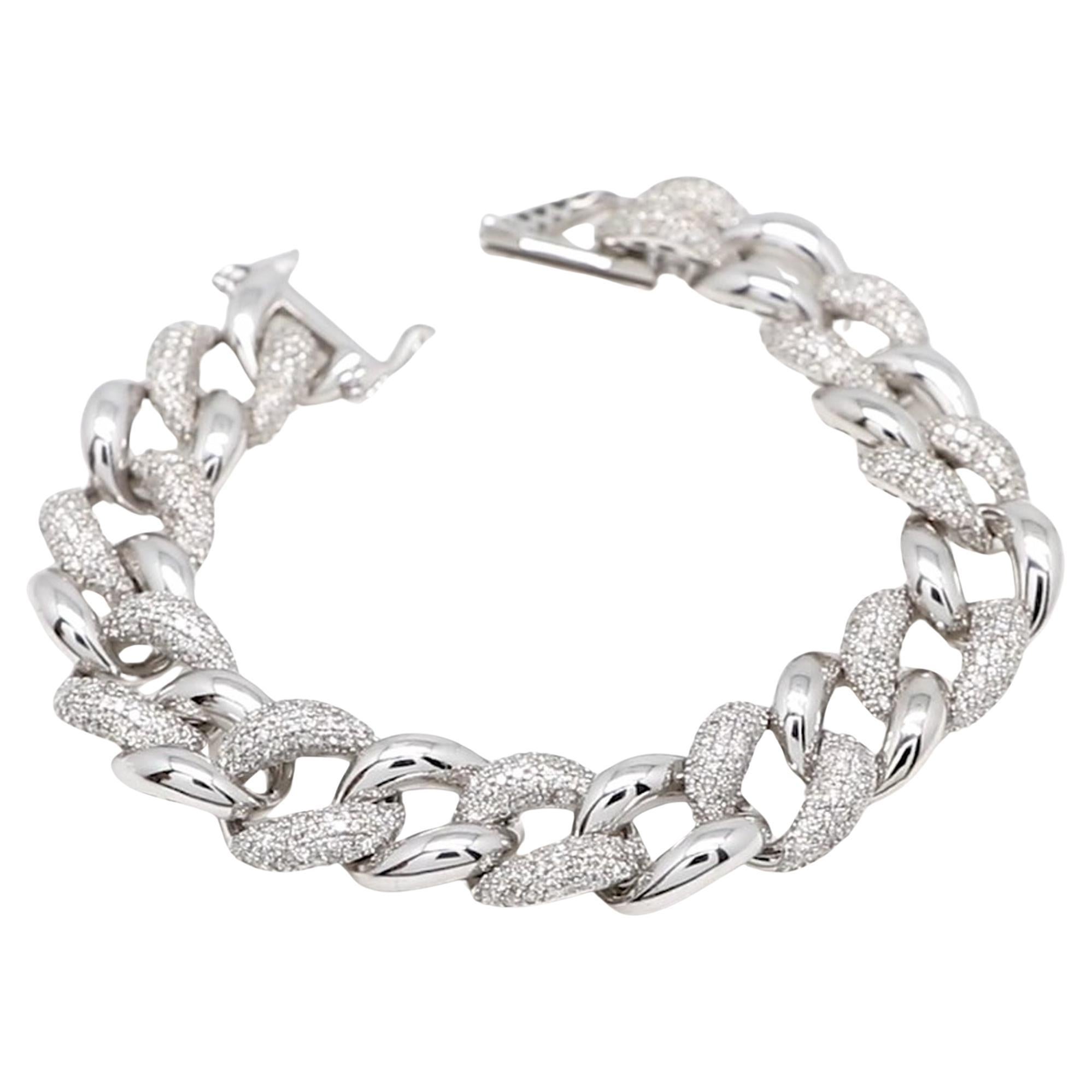 SI Clarity HI Color Diamond Link Chain Bracelet 14 Karat White Gold Fine Jewelry For Sale