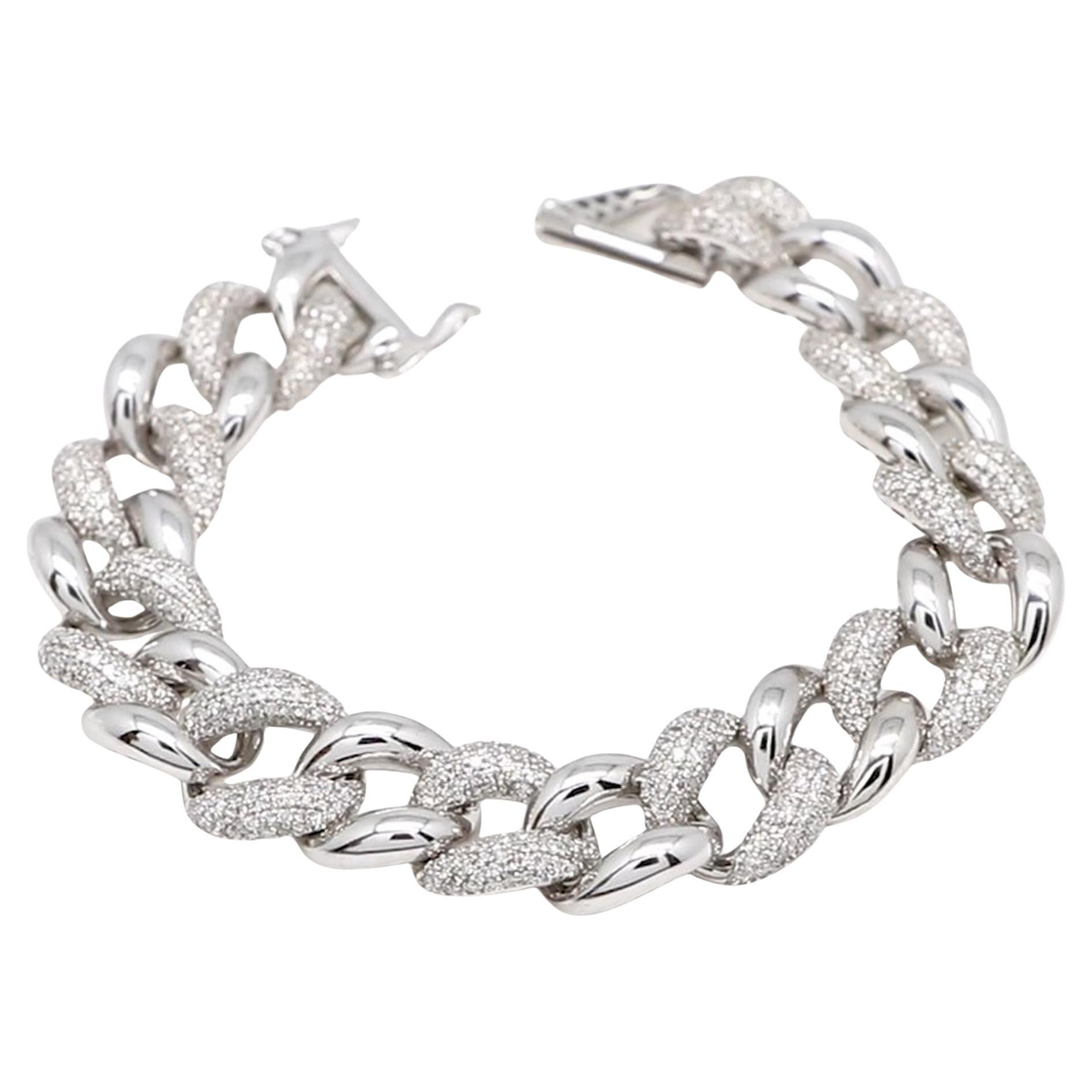 Bracciale a catena con diamanti a maglie di colore HI e purezza SI, in oro bianco 14 carati.