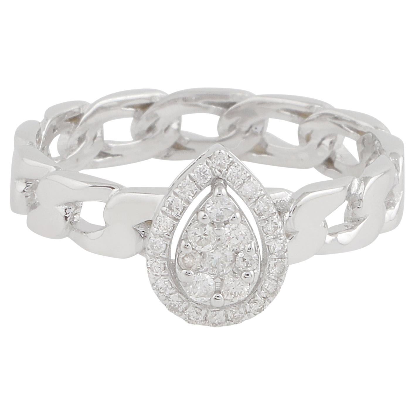 SI Clarity HI Color Diamond Link Chain Ring 18 Karat White Gold Fine Jewelry