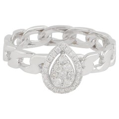 SI Clarity HI Color Diamond Link Chain Ring 18 Karat White Gold Fine Jewelry