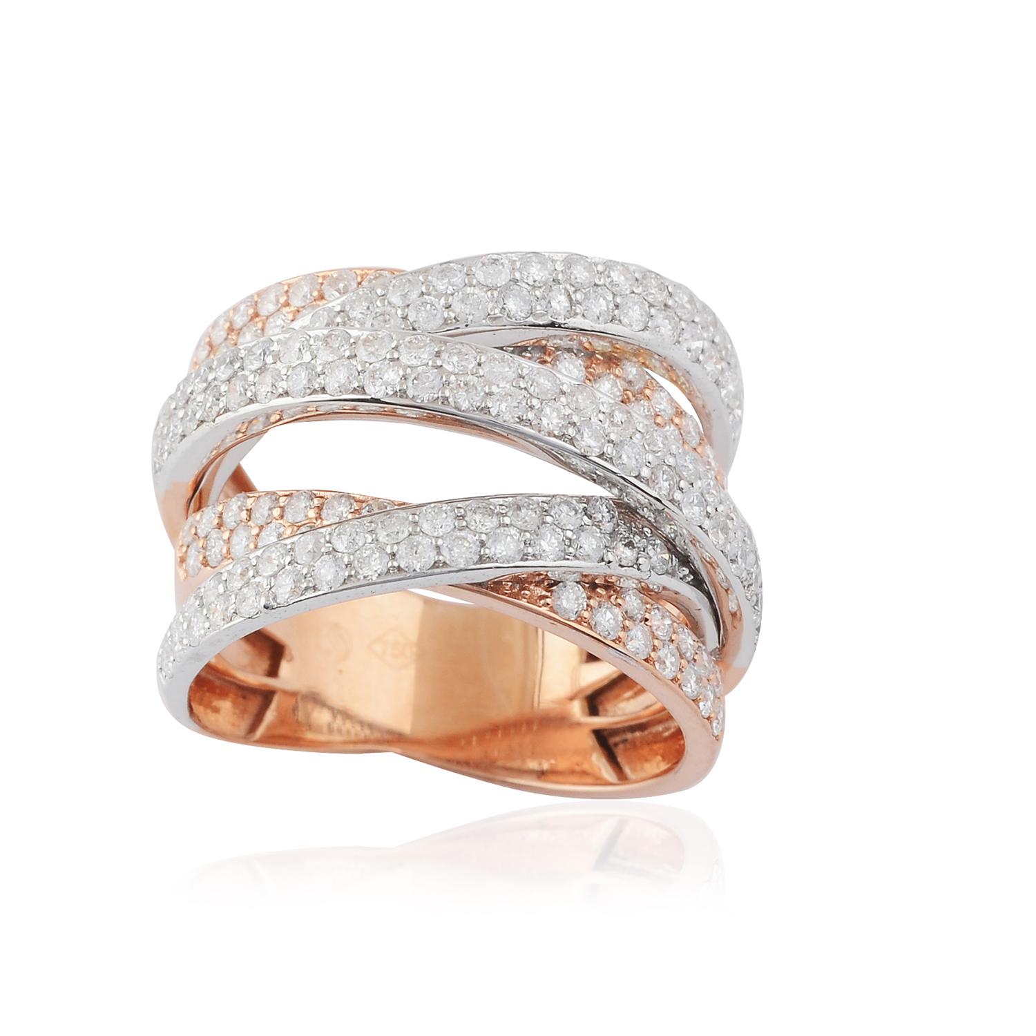 SI Reinheit HI Farbe Diamant Multi Layer Ring 2 Tone Gold Handgefertigter feiner Schmuck (Moderne) im Angebot