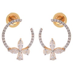 SI Clarity HI Color Diamond Pave Circle Hoop Style Earrings 14k Yellow Gold