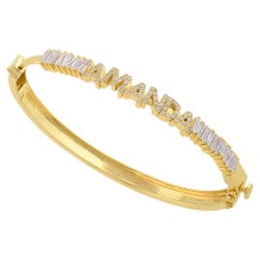 SI Clarity HI Color Diamond Personalized Name Bracelet 14 Karat Yellow Gold