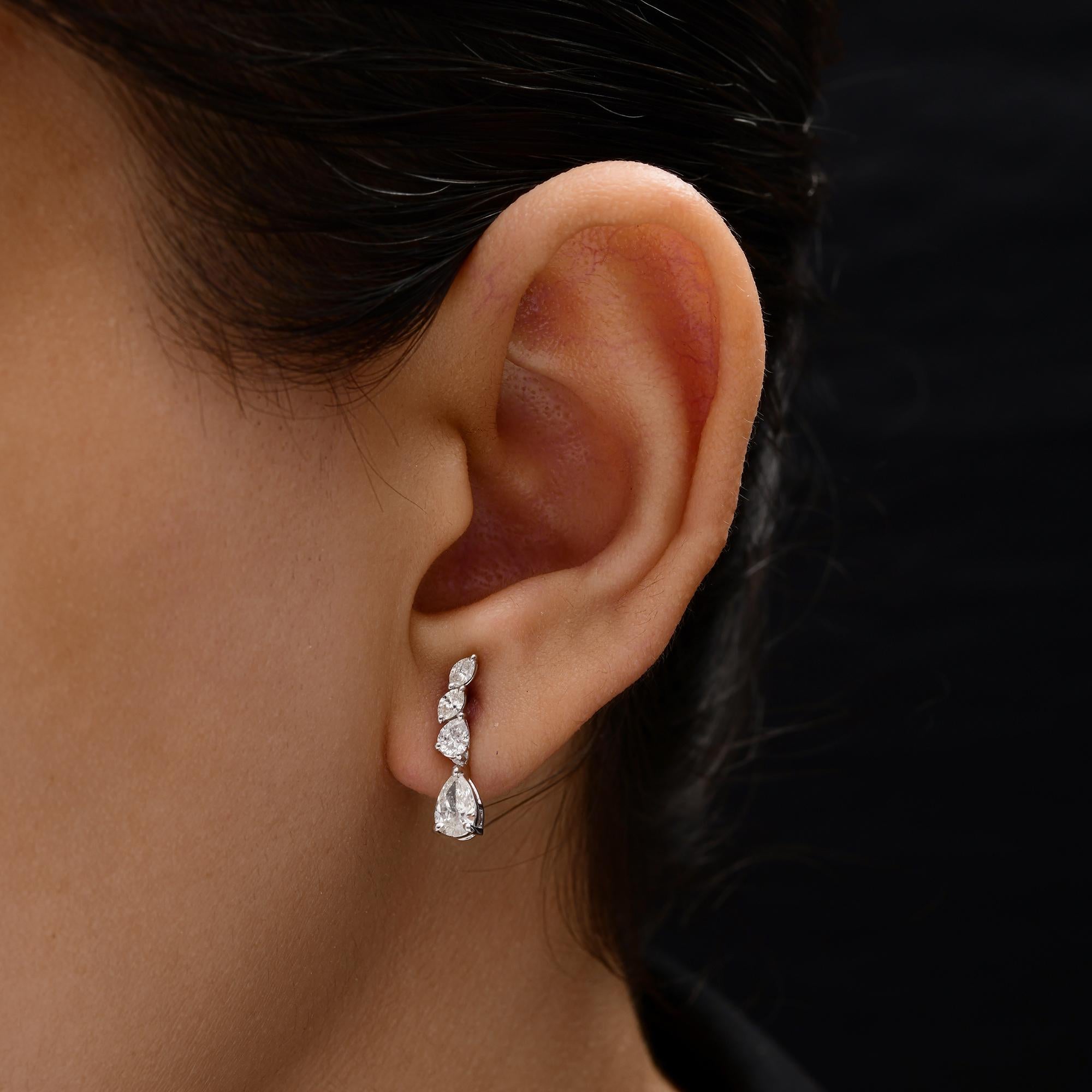Graduated Pear and Marquise Diamond Drop Earrings in 18K White Gold 0. ...