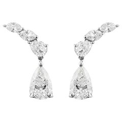 Graduated Pear and Marquise Diamond Drop Earrings in 18K White Gold 0.99 Carats