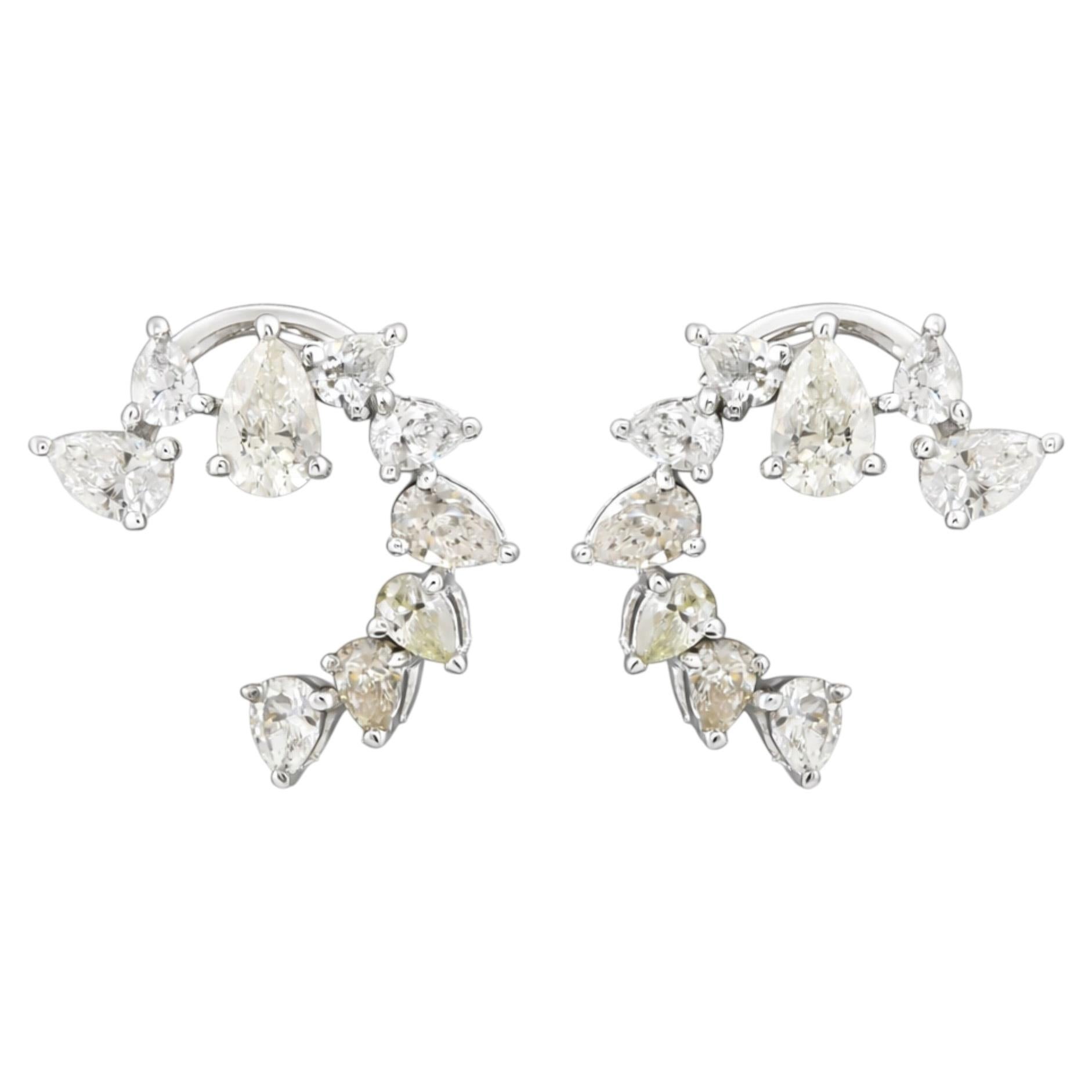 Natural Diamond Pear Shape Stud Earrings 0.72 Carats in 18K White Gold