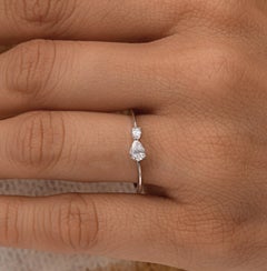 SI Clarity HI Color Diamond Two Stone Stackable Ring 18 Karat White Gold