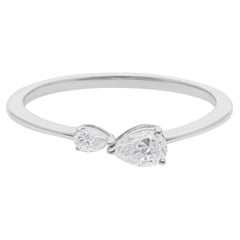 SI Clarity HI Color Diamond Two Stone Stackable Ring 18 Karat White Gold
