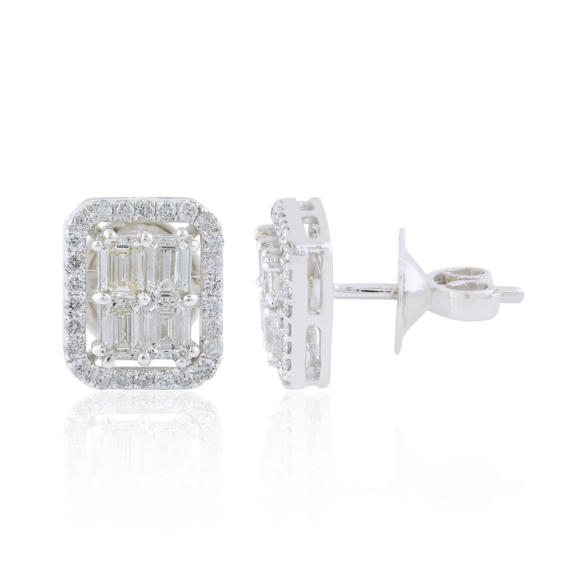 Item Code :- SEE-11961A
Gross Weight :- 3.14 gm
18k White Gold Weight :- 2.92 gm
Diamond Weight :- 1.08 Carat ( AVERAGE DIAMOND CLARITY SI1-SI2 & COLOR H-I )
Earrings Size :- 10x9 mm approx.

Engagement Gift, Bridal Shower Gift, Women Gift, Gift for