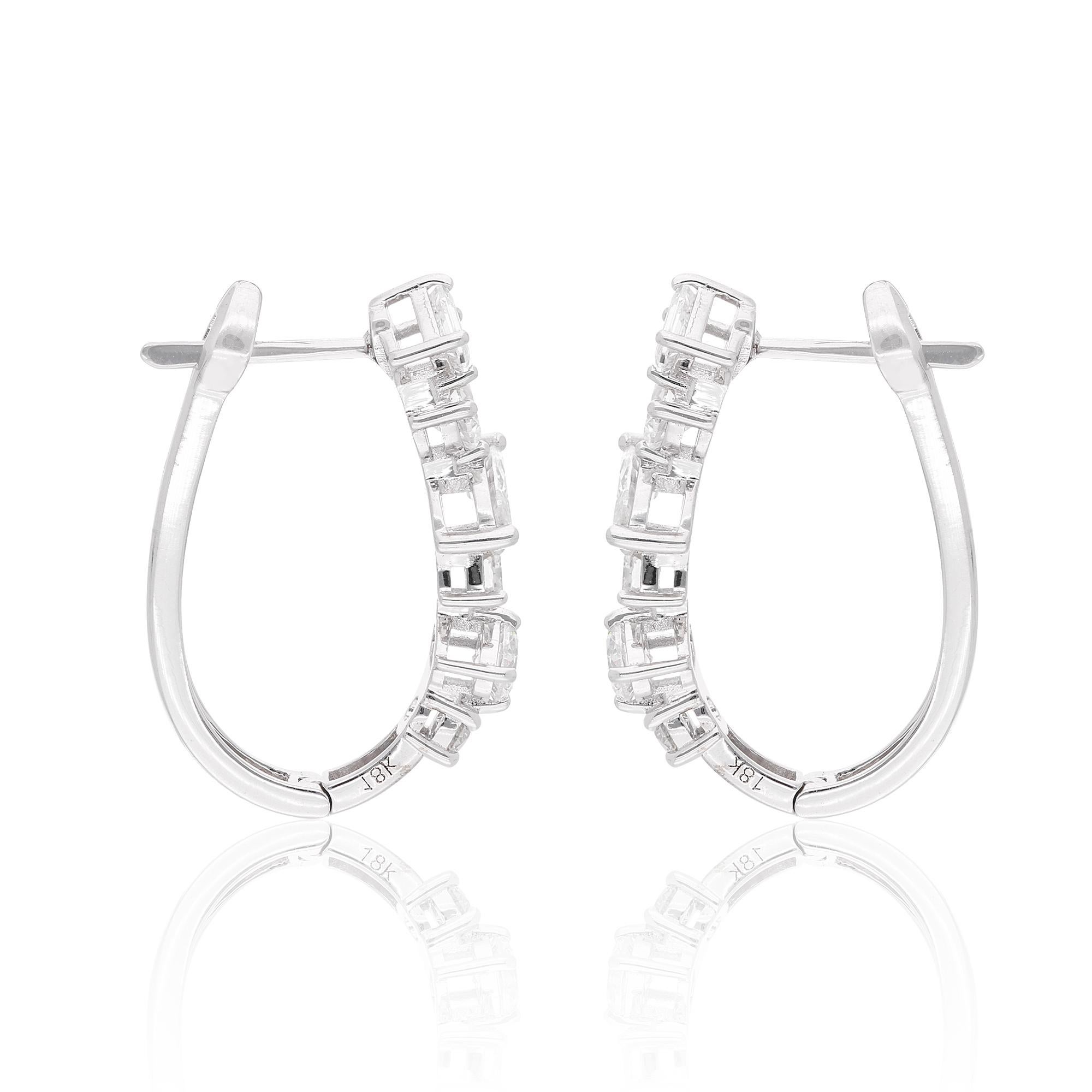 SI Clarity HI Color Emerald Cut Diamond Hoop Earrings 18 Kt White Gold Jewelry For Sale 1
