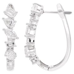 SI Clarity HI Color Emerald Cut Diamond Hoop Earrings 18 Kt White Gold Jewelry