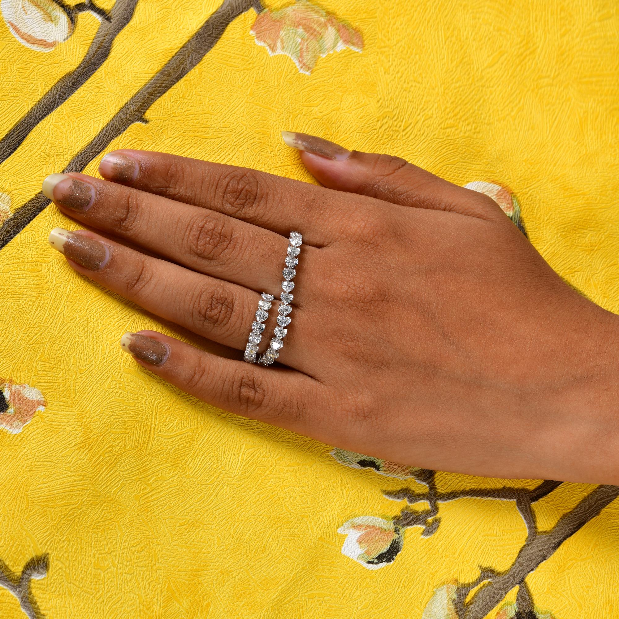 For Sale:  SI Clarity HI Color Heart Shape Diamond Double Finger Ring 18 Karat White Gold 11