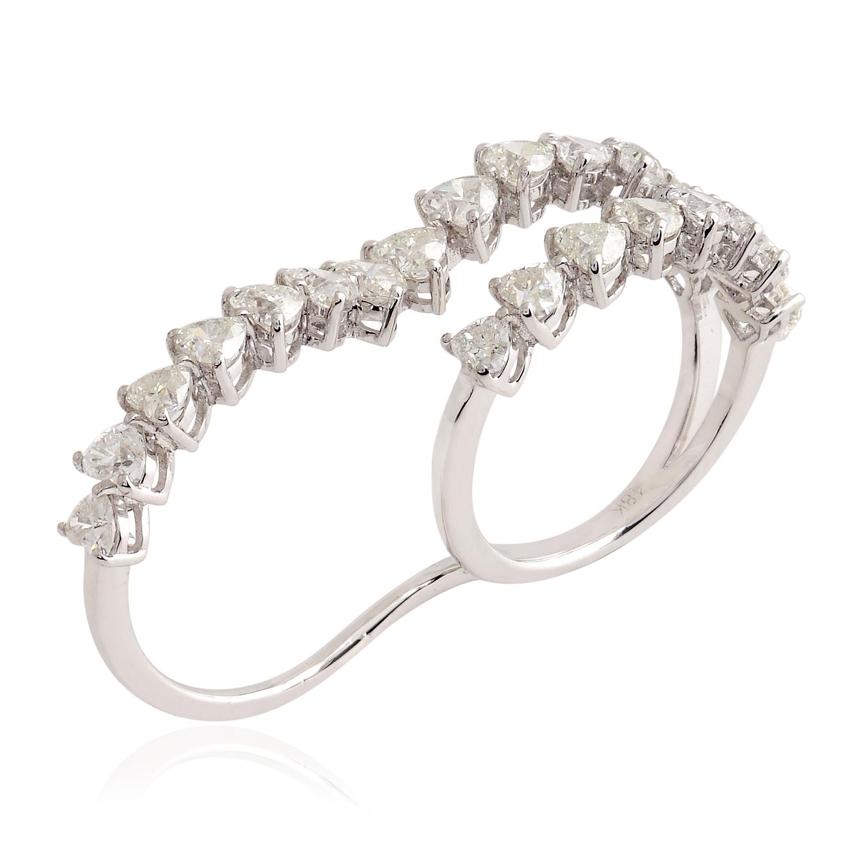 En vente :  Bague à double doigt en or blanc 18 carats avec diamants en forme de cœur de pureté SI 2