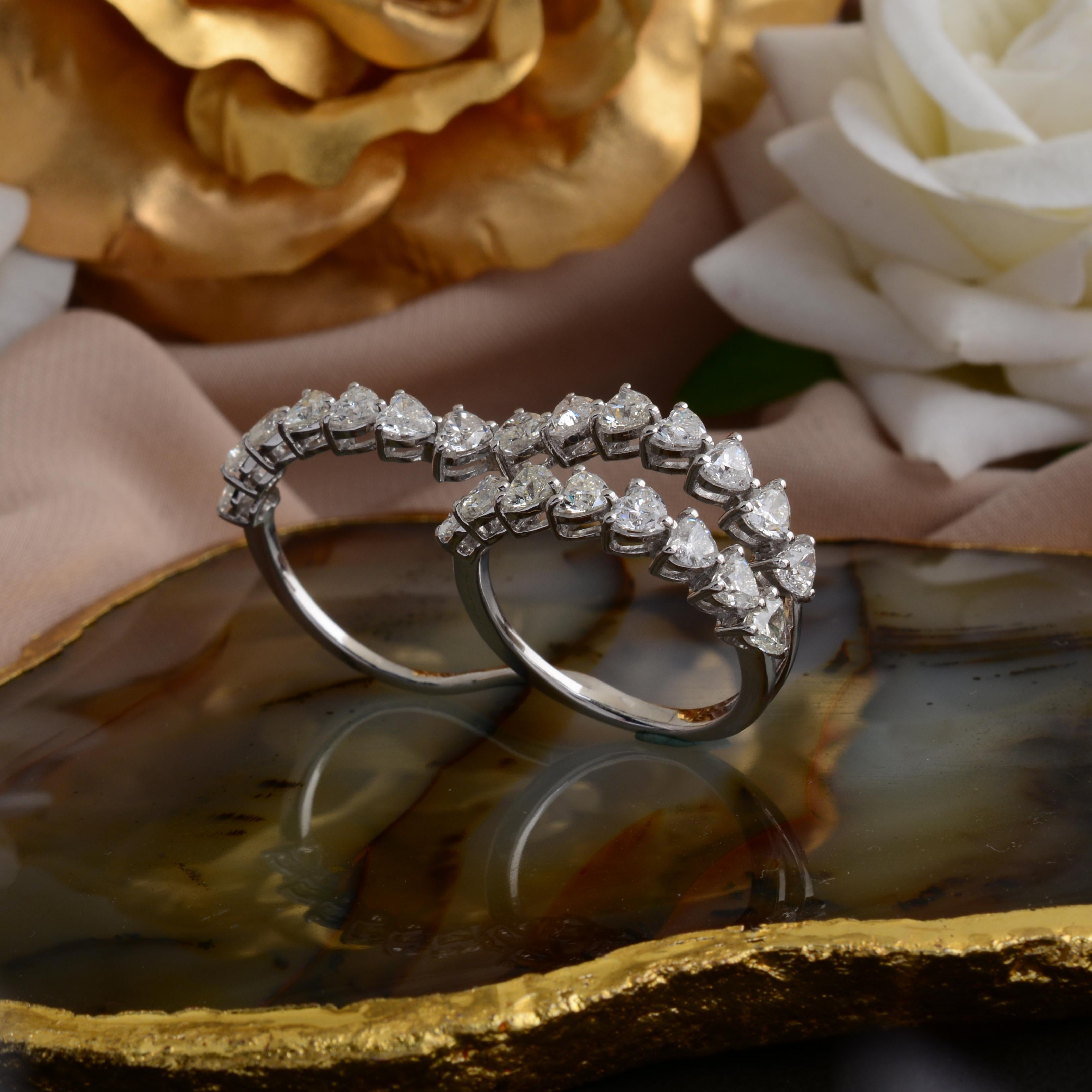 For Sale:  SI Clarity HI Color Heart Shape Diamond Double Finger Ring 18 Karat White Gold 5