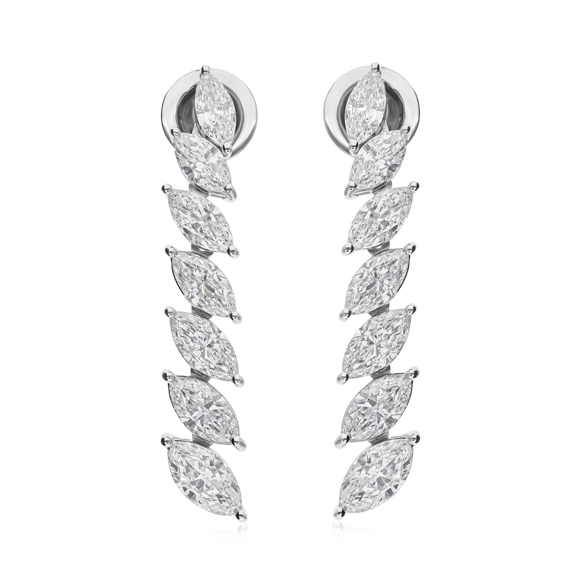 SI Reinheit HI Farbe Marquise Cut Diamond Long Drop Ohrringe 14k Solid White Gold (Art nouveau) im Angebot