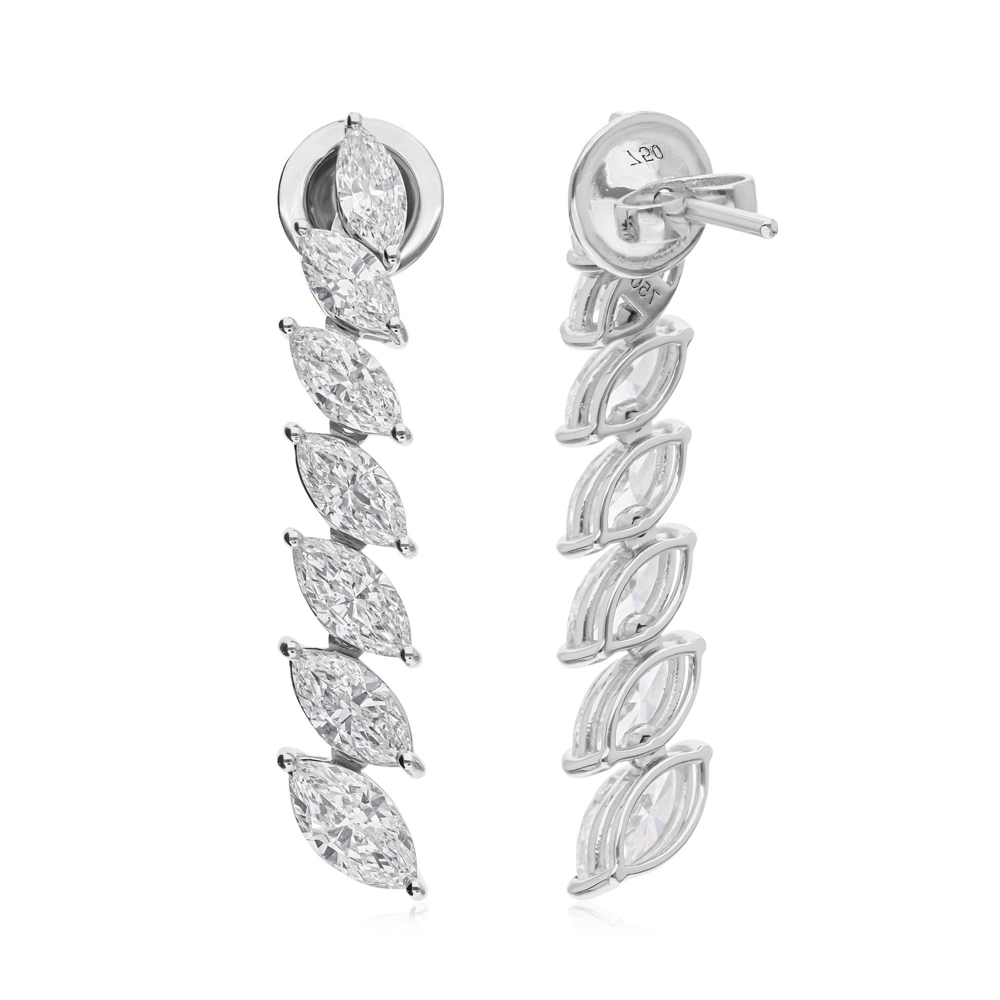 SI Clarity HI Color Marquise Cut Diamond Long Drop Earrings 18k Solid White Gold In New Condition For Sale In Diera, Dubai