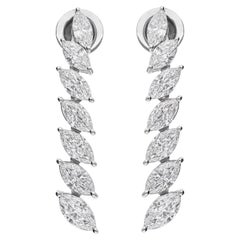 SI Clarity HI Color Marquise Cut Diamond Long Drop Earrings 18k Solid White Gold