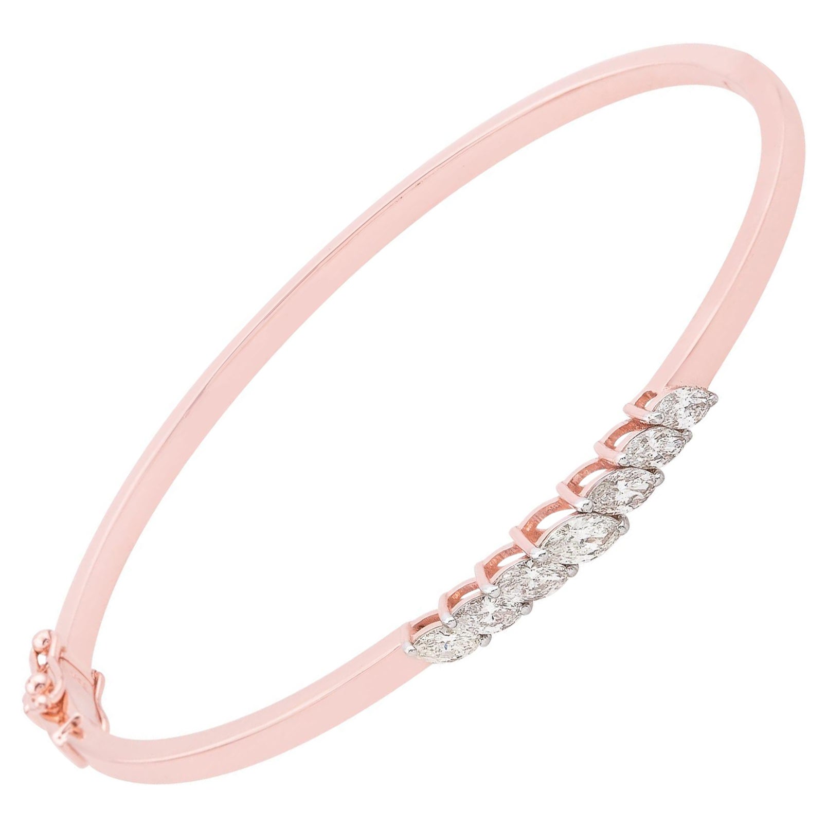 SI Clarity HI Color Marquise Diamond Bangle 14k Solid Gold Gift for Mom en vente