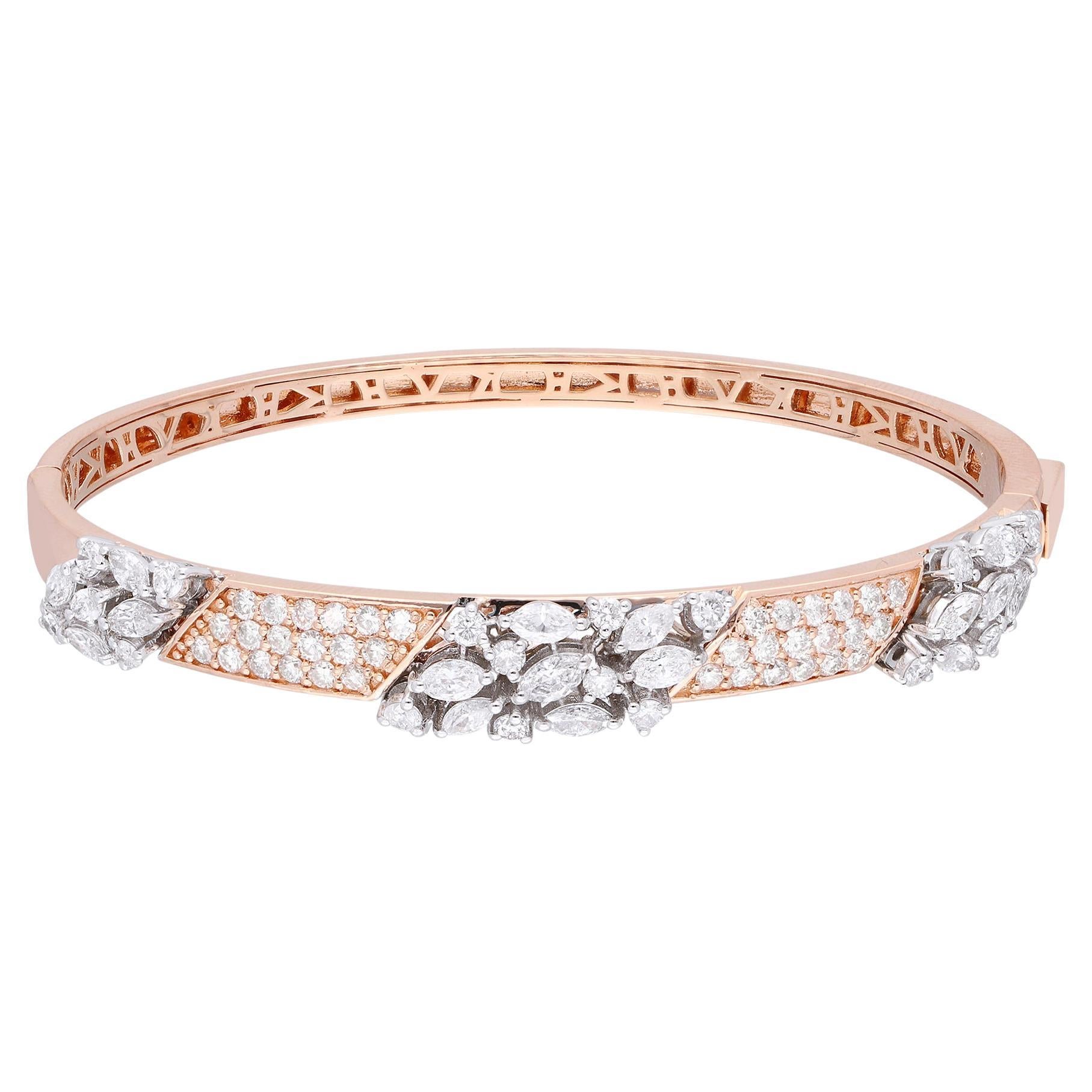 SI Clarity HI Color Marquise Diamond Bangle Bracelet 18 Karat Rose Gold Jewelry For Sale