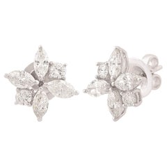 SI Clarity HI Color Marquise Diamond Cluster Earrings 14k White Gold 1.57 Ct.