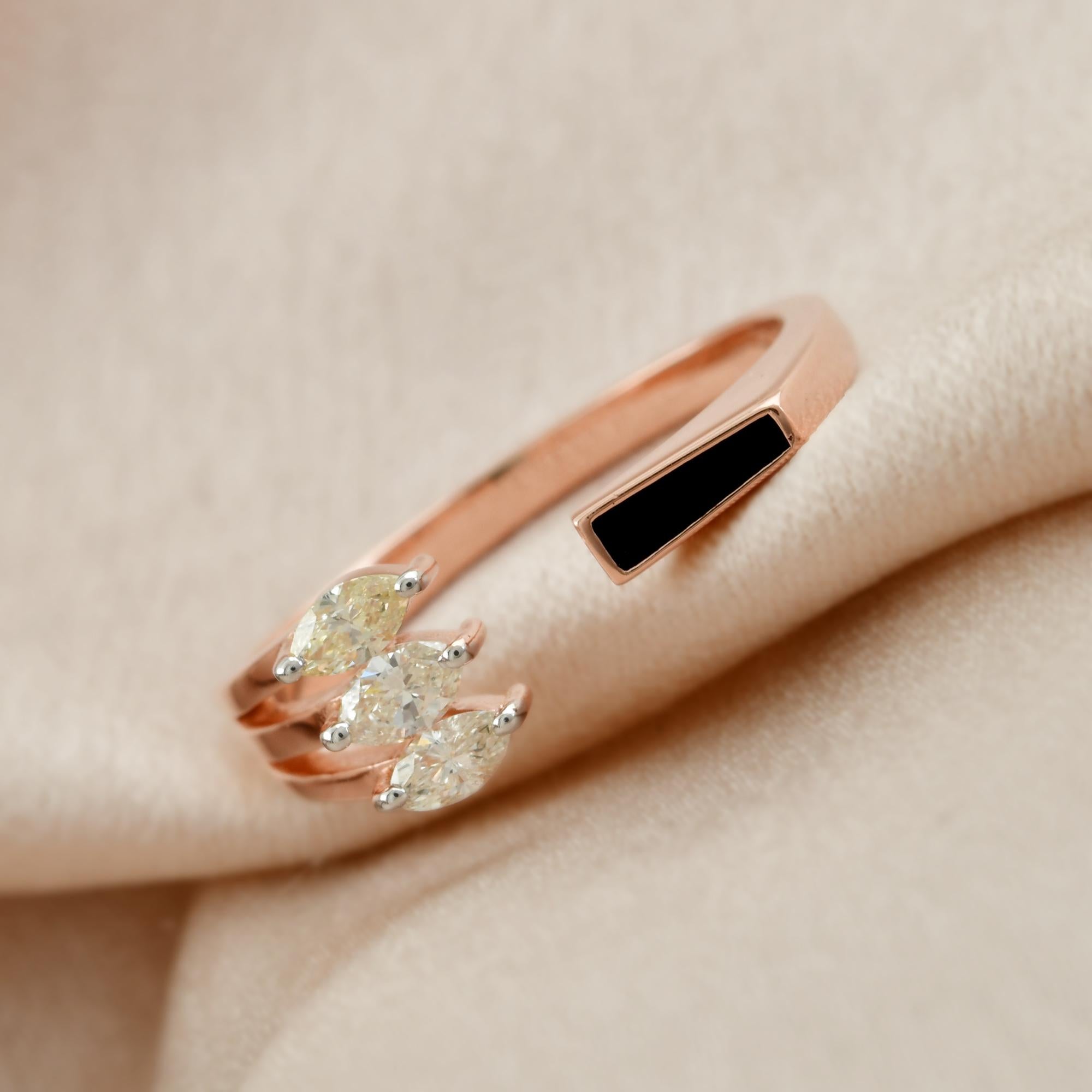 Taille Marquise SI Clarity HI Color Marquise Diamond Cuff Ring 14k Rose Gold Enamel Fine Jewelry en vente
