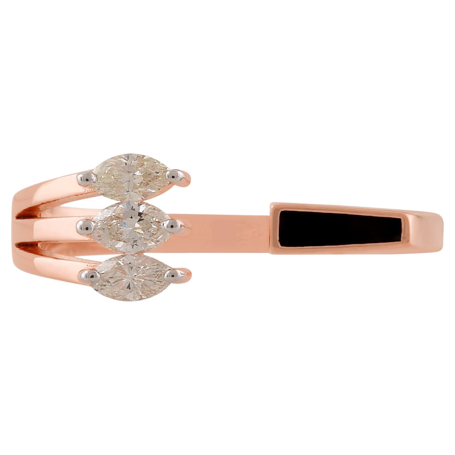 SI Clarity HI Color Marquise Diamond Cuff Ring 14k Rose Gold Enamel Fine Jewelry en vente