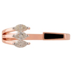 SI Clarity HI Color Marquise Diamond Cuff Ring 14k Rose Gold Enamel Fine Jewelry