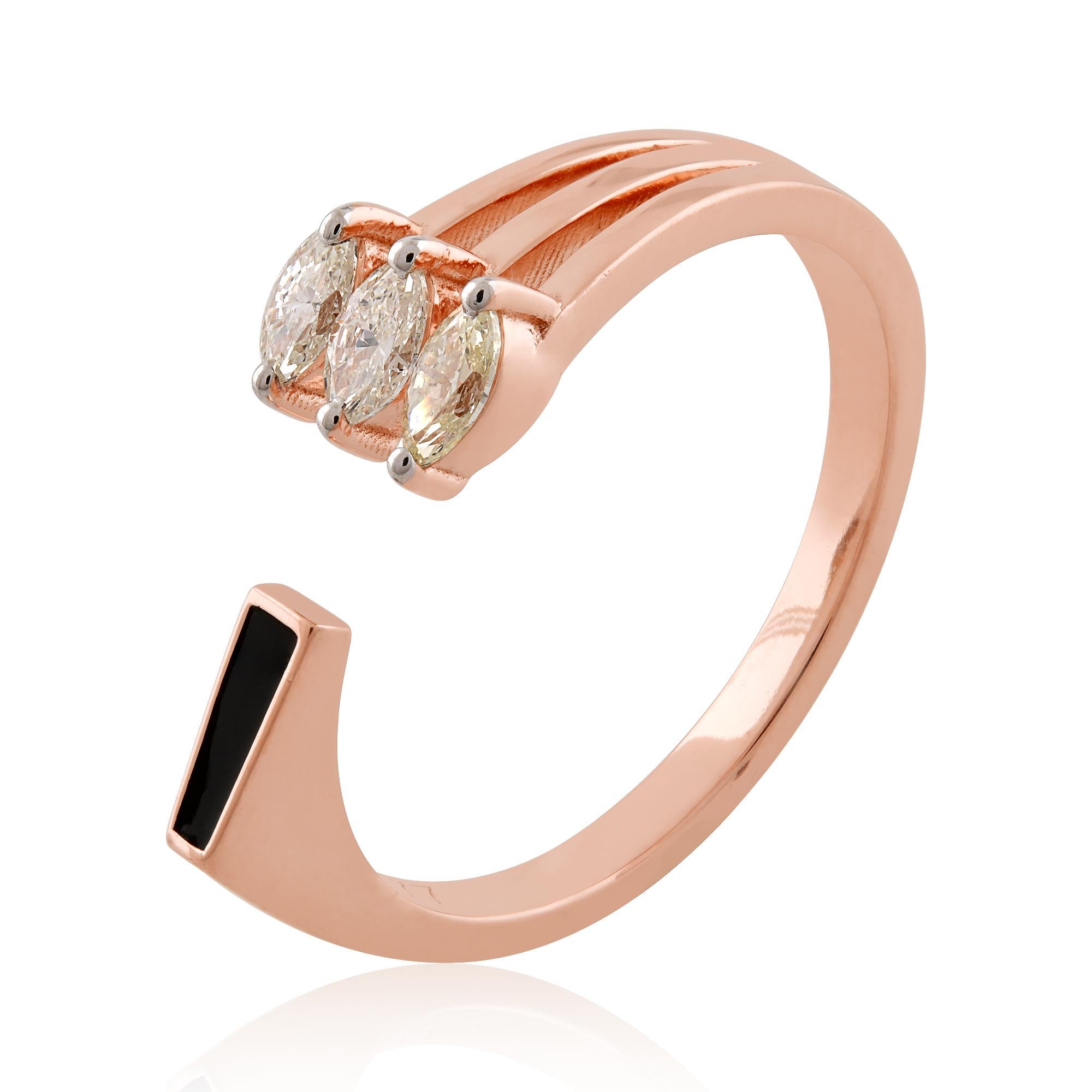 For Sale:  SI Clarity HI Color Marquise Diamond Cuff Ring 18k Rose Gold Enamel Fine Jewelry 3