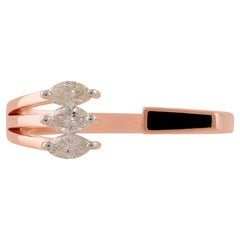 SI Clarity HI Color Marquise Diamond Cuff Ring 18k Rose Gold Enamel Fine Jewelry