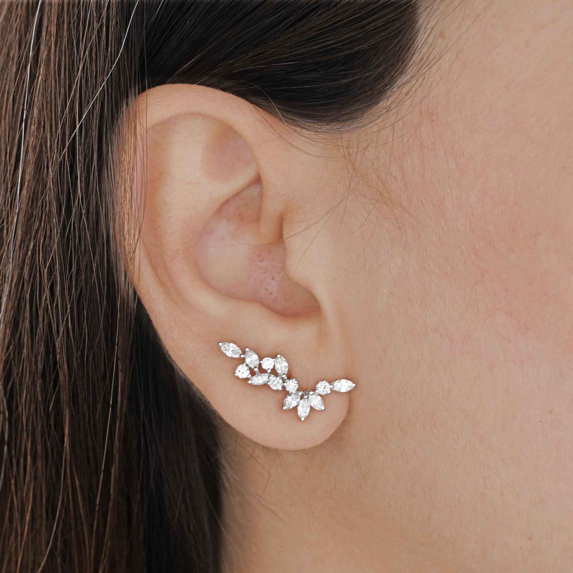 Women's SI Clarity HI Color Marquise Diamond Ear Crawler Earrings 18 Karat White Gold For Sale