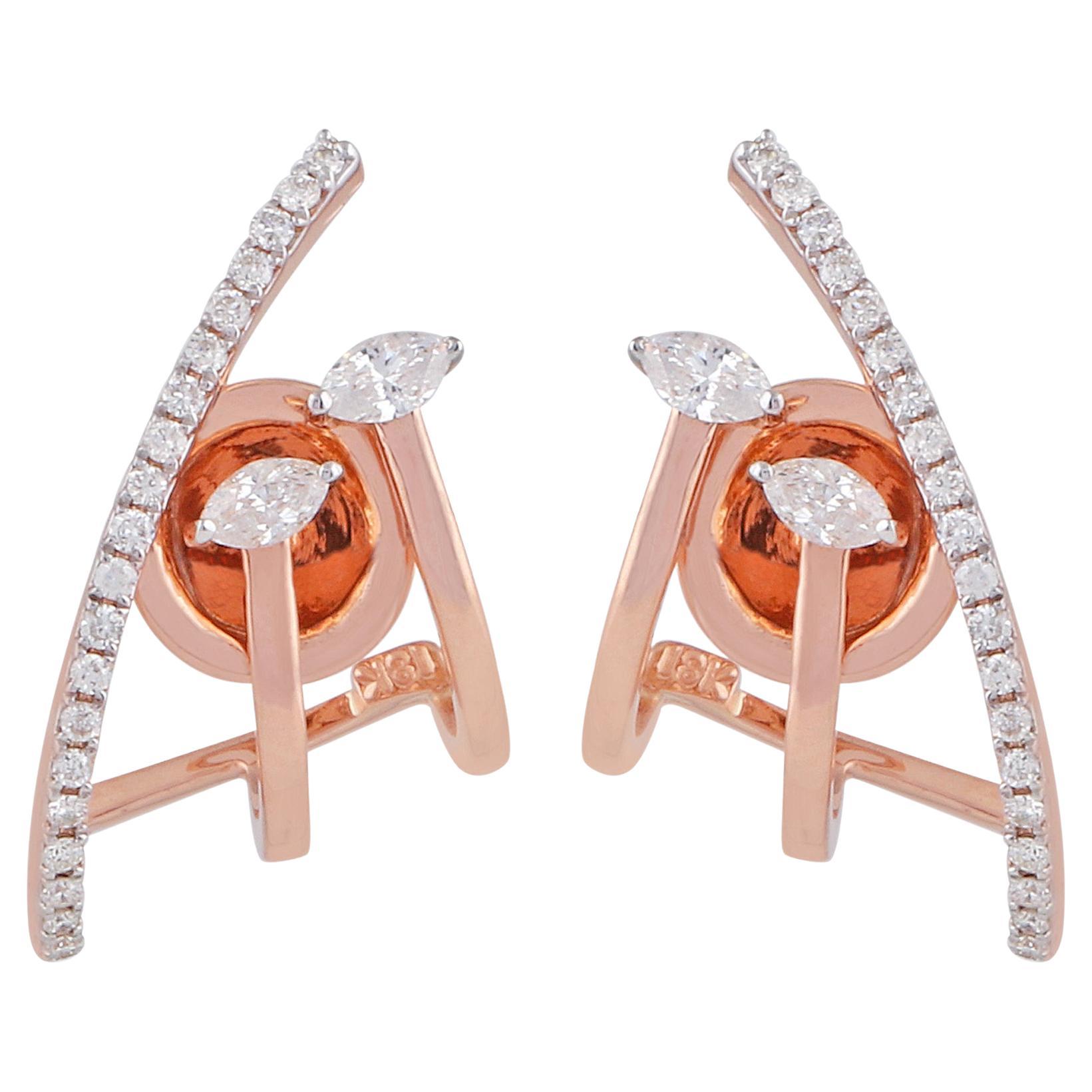 SI Clarity HI Color Marquise Diamond Earrings 18 Karat Rose Gold Fine Jewelry For Sale
