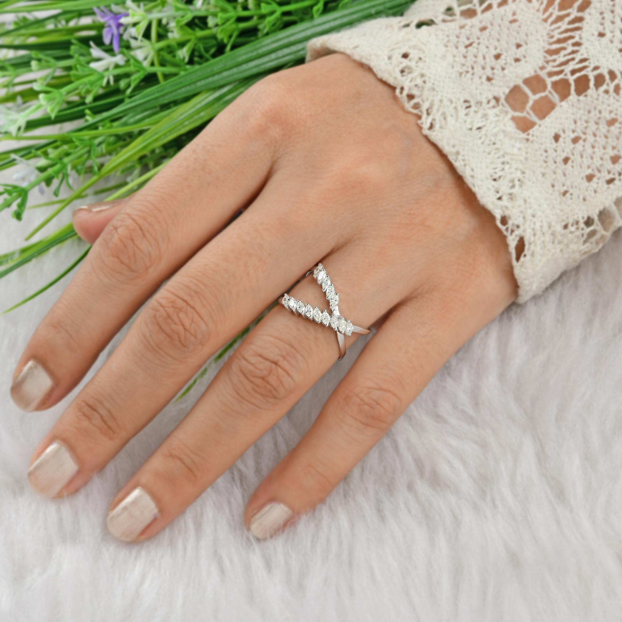 Women's SI Clarity HI Color Marquise Diamond Fine Criss Cross Ring 18 Karat White Gold For Sale