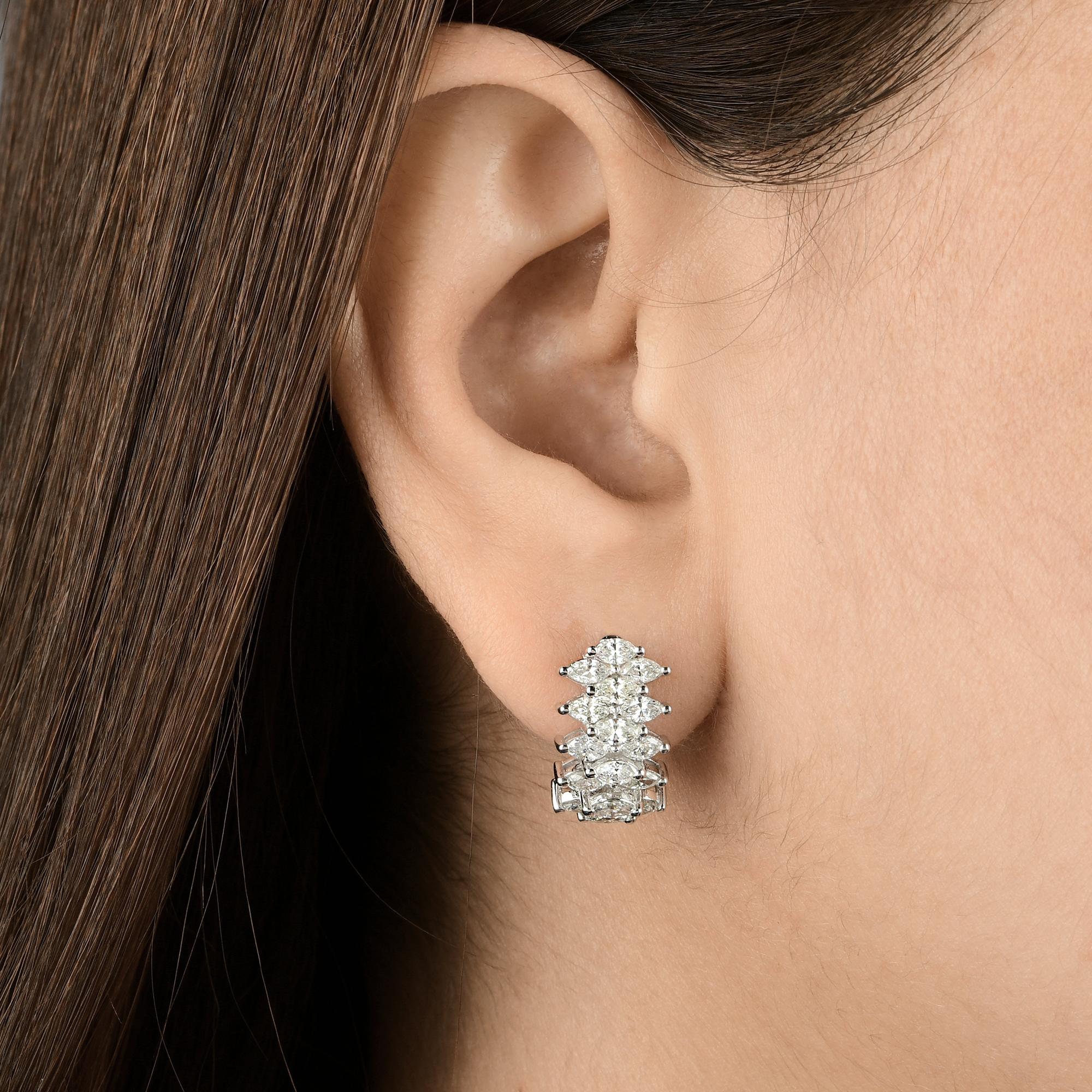 Modern SI Clarity HI Color Marquise Diamond Hoop Huggies Earrings 18 Karat White Gold For Sale