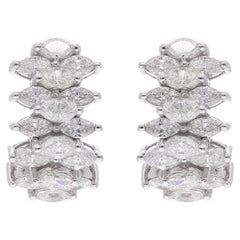 SI Reinheit HI Farbe Marquise Diamant-Creolen Huggies Ohrringe 18 Karat Weißgold