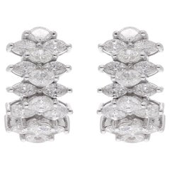 SI Clarity HI Color Marquise Diamond Hoop Huggies Earrings 18 Karat White Gold