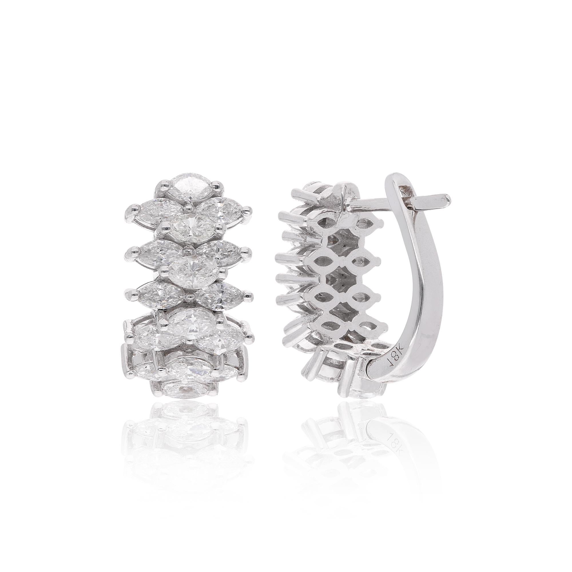 SI Klarheit HI Farbe Marquise Diamant Huggie Hoop Ohrringe 14 Karat Weißgold (Moderne) im Angebot