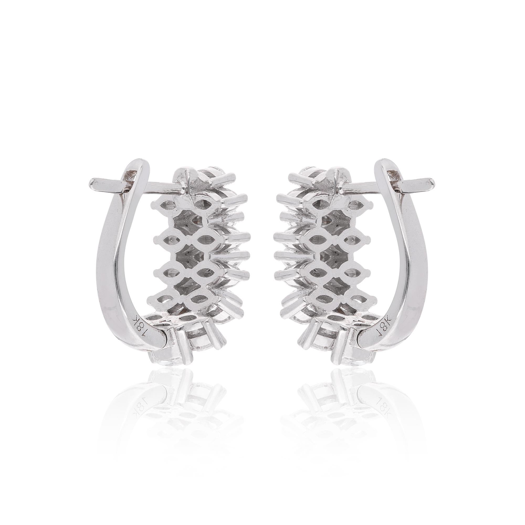 SI Klarheit HI Farbe Marquise Diamant Huggie Hoop Ohrringe 14 Karat Weißgold im Zustand „Neu“ im Angebot in Diera, Dubai