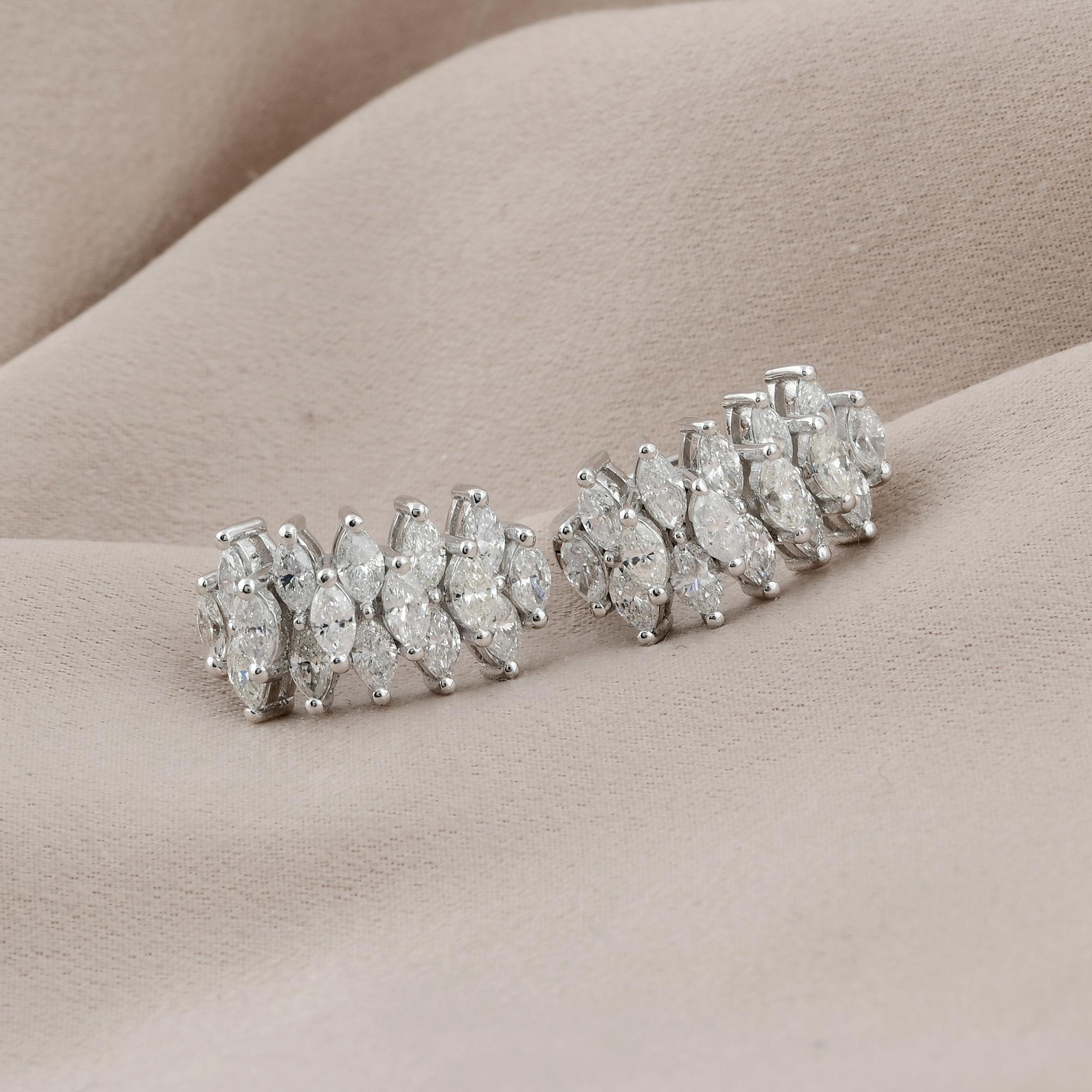 SI Klarheit HI Farbe Marquise Diamant Huggie Hoop Ohrringe 18 Karat Weißgold (Marquiseschliff) im Angebot